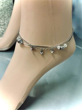 Vintage Ankle Bracelets, 2 Silver Tone Anklets, 9 inch.  Late 1990s/Y2K